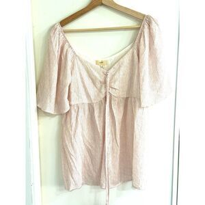 NWT Ott Pink and White Striped Peasant Top w/ Flutter Sleeves / Sz L / boutique